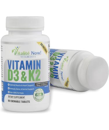 Vitamin D3 2000 IU + K2 Chewable Tablets for Lung Health & Strong Bones - Cherry Flavor - 90 Tablets - Buy Online on GoSupps.com