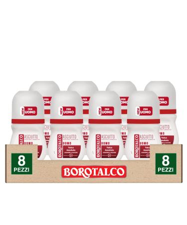 Borotalco Borotalco Deo Dry Roll On Deodorant for Men 72h with Talc Absolute Absorbs Sweat Alcohol-free Amber Fragrance - 8 Bottles of 50 ml