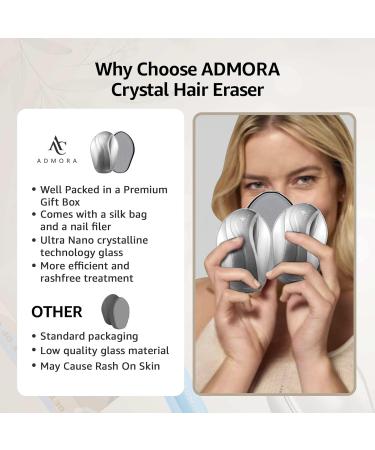 ADMORA Crystal Hair Eraser - Painless Hair Remover Tool for Men and Women | Fast & Easy Exfoliation | Soft Smooth Silky Skin | Nail Filer Included - Buy Online on GoSupps.com
