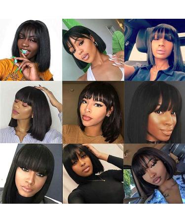 8 Inch Short Bob Human Hair Wig with Bangs | Non-Lace None Front | Brazilian Straight Machine Made Natural Color | For Black Women - Buy Online on GoSupps.com