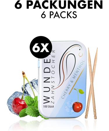 Wonder Toothpick Display - 6-Pack Flavored Toothpicks | Plastic-Free Chewing Gum for Fresh Breath | Sugar-Free Cherry & Menthol | Helps with Bad Breath & Smoking Cessation - Buy Online on GoSupps.com