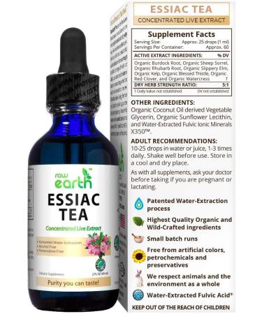 Optimally Organic Raw Earth Essiac Tea Extract - Rene Caisse Recipe - 8 Herb Blend - 60 Servings - Lymphatic Drainage and Cleanse Support - Buy Online on GoSupps.com
