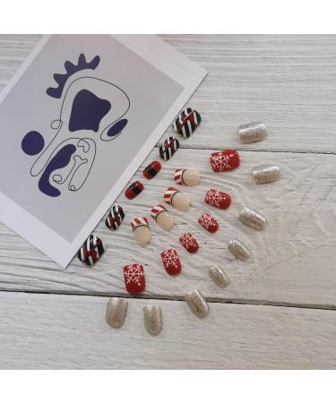 Bufenia 24Pcs Christmas Press on Nails - Red Glitter Elk Snowflake False Nails for Women and Girls - Buy Online on GoSupps.com
