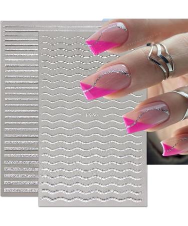 3D Glitter Silver French Nail Stickers - Self-Adhesive Butterfly Star & Heart Designs for Stunning Nail Art - Buy Online on GoSupps.com