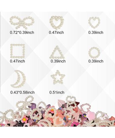 260Pcs 3D Assorted Pearls Nail Charms | Acrylic Multi Shapes | Pink Heart Flower Bear Bowknot | Cute Nail Beads Charms for Manicure DIY - Buy Online on GoSupps.com