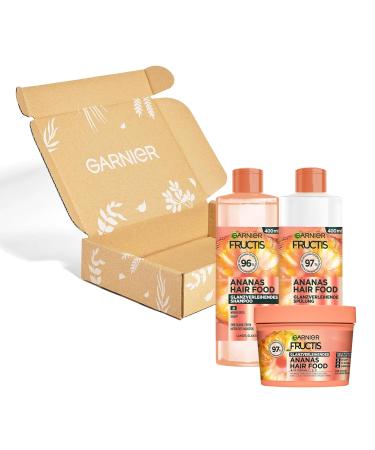 Garnier Fructis Glossy Haircare Set | Shine & Nourish Long Hair | Vitamin & Lipid Complex | Pineapple Shampoo Rinse & 3-in-1 Mask | 400 ml Each - Buy Online on GoSupps.com