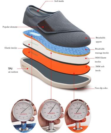 KXSM Unisex Diabetic Shoes Memory Foam | Adjustable Toe Swollen Feet Slippers | Dark Gray | Size 39EUR - Buy Online on GoSupps.com