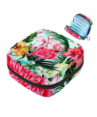 Storage bags for women's bandages tropical pink flamingo flowers portable menstrual pad bags panty lips tampons women's bandages storage holder for women school office