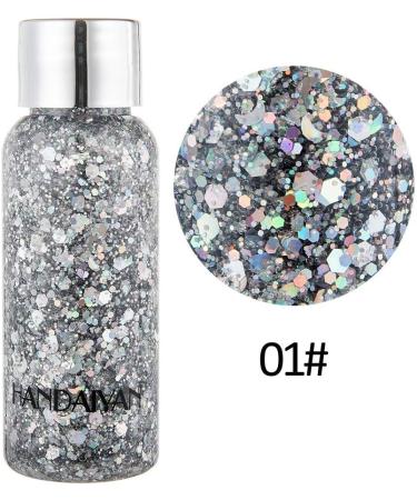 HUANTAITAI Silver Glitter Mermaid Sequins Chunky Liquid Eyeshadow & Body Gel - Festival Cosmetic for Face, Hair, Nails - Long Lasting Sparkle - Buy Online on GoSupps.com
