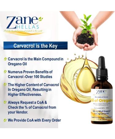 Zane Hellas 190mg Oregano Oil - 164mg Carvacrol - 100% Greek Undiluted Oil - 2 fl. oz. - 60ml - Buy Online on GoSupps.com