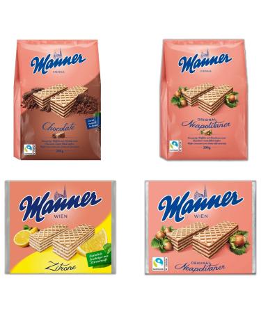 Manner Wafer Biscuit Pick N Mix - Choose From 4 Flavours | Lemon Original Hazelnut Share Bag Original-Hazelnut & Chocolate Cream Wafers Biscuits - Crisp-Wafers & Creamy Fillings - Pack of 2