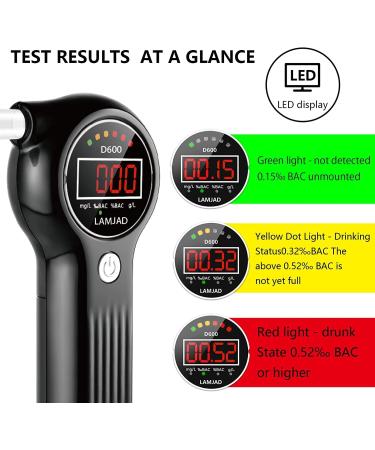 LAMJAD Breathalyser Alcohol Tester D600 with 10 Mouthpieces, Alarm Light, and LED Display - Portable for Personal & Professional Use - Buy Online on GoSupps.com