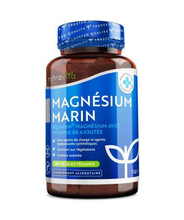 Magnesium Marin 360mg and Vitamin B6-180 Vegan Capsules - Magnesium B6 Fights Fatigue and Stress - Magnesium Aquamin Highly Bioavailable and Clinically Supported - Nutravita