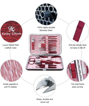 Professional 16-Piece Manicure Set - Stainless Steel Nail Clippers & Pedicure Tools for Women in Ruby Red - Ideal for Travel or Home Grooming - Buy Online on GoSupps.com