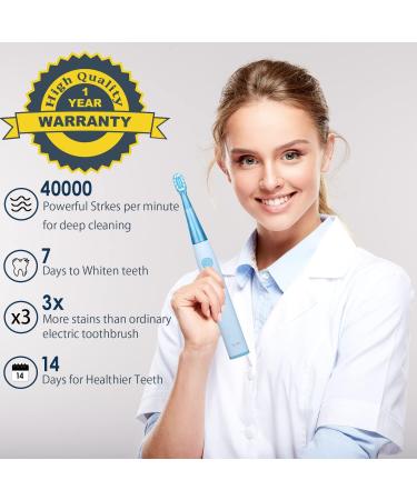 7AM2M Sonic Electric Toothbrush for Adults and Kids - 6 Brush Heads, 6 Modes, Smart Timer - Fast Rechargeable Toothbrush (Blue) - Buy Online on GoSupps.com