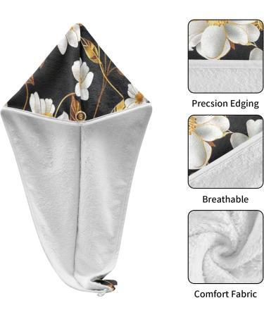 White Flowers Gold Leaf Hair Towel 2 Pack | Super Absorbent Quick Dry Turbans for Women & Girls - Buy Online on GoSupps.com