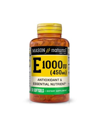MASON NATURAL Vitamin E 450 mg (1 000 IU) Daily Dietary Supplement with Essential Nutrient for Overall Wellness 50 Softgels (Pack of 1)