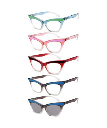 Eyekepper 5-pack Cat Eye Reading Glasses Cute Reader for Women +1.25 5 Pack Mix Color 1.25 x