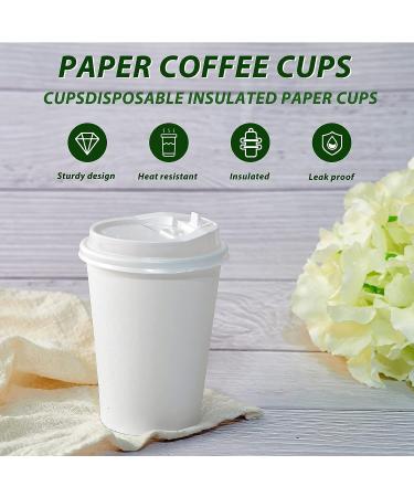JOLLY PARTY 100 Pack 12 oz Disposable Paper Coffee Cups with Lids - Hot/Cold Beverage Drinking Cup for Water, Juice, Coffee or Tea - Ideal for Home, Shops, and Cafes - 12oz White - Buy Online on GoSupps.com