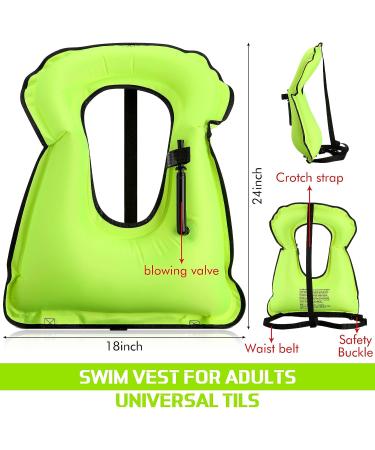 Inflatable Snorkel Vest Set - 4 Pc Adults Portable Swim Jackets - Adjustable Safety Vests for Snorkeling, Swimming, Diving - Fluorescent Green - Buy Online on GoSupps.com