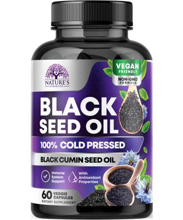 Black Seed Oil - 60 Softgel Capsules Premium Cold Pressed Non-GMO Nigella Sativa, Pure Black Cumin Seed Oil, Omega 3 6 9 Antioxidant Immune Support, Joint, Digestion, Hair & Skin, Gluten-Free & Vegan - Buy Online on GoSupps.com