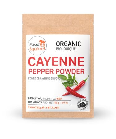 Organic Cayenne Pepper Powder 2oz (56g) - High in Capsaicin & Flavonoids Raw from India Robust Flavor Moderate Heat (32 000 SHU Heat) for Meat Rubs & Grilling Cayenne Pepper 2oz (56g)