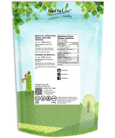 Organic Broccoli Seeds for Sprouting 1lb - Non-GMO Verified, Vegan & Kosher. High in Sulforaphane, Vitamin C & A. Perfect for Sprouts & Microgreens. High Germination - Buy Online on GoSupps.com
