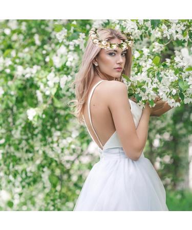 Flower Crown Headbands Boho Floral Headband Wreath Flower Headbands for Women Girls Floral Headband for Women Girl Wedding Ceremony Party Festival - White - Buy Online on GoSupps.com