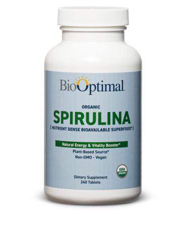 BioOptimal Organic Spirulina Tablets 100% USDA Organic Premium Quality 4 Organic Certifications Non-GMO No Additives Capsules or Fillers 240 Count 2 Month Supply Packaging May Vary 240 Count (Pack of 1)