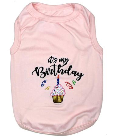 Parisian Pet Dog Summer Clothes | 'It's My Birthday Pink' Funny Dog Tshirt with Embroidery Pattern, Size XL It's My Birthday Pink XL