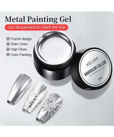 Metallic Gel Nail Polish Silver Gel Nail Polish Mirror Nails Finish Metal Painting Gel Super Glossy Soak off UV/LED Nail Gel 3D Metal Mirror Effect - Buy Online on GoSupps.com
