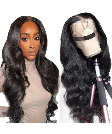 13x4 Lace Front Wigs 26Inch Body Wave 180 Density Ceramic 10A Glueless Human Hair Wigs for Black Women Brazilian Virgin Hair Pre Plucked Bleached Knots Natural Color