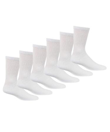 Mens Womens Diabetic Crew Socks Cotton 6-Pack Non-Binding Top & Cushion Sole - White 9-11 White 9-11