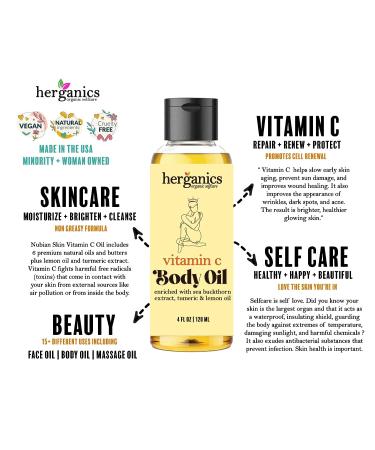 Herganics Vitamin C Oil: Brightening Serum for Face & Body with Gua Sha for Lymphatic Drainage - Buy Online on GoSupps.com