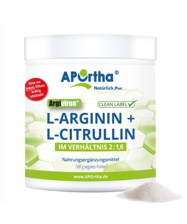 Aportha L-Arginine & L-Citrullin veganes powder i ratio L-arginine to L-Citrullin 2: 1.6 I nutritional supplements purely vegetable without additives i premium quality i 500 g powder - Buy Online on GoSupps.com