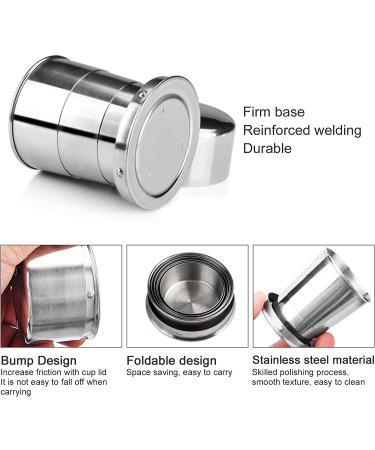 3PCS Stainless Steel Collapsible Travel Cups with Lids - 2.5 oz, 4.7 oz, 8.2 oz - Portable Reusable Drinking Mugs for Camping, Survival, Hiking, and Picnics - Buy Online on GoSupps.com