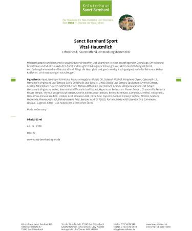 Sanct Bernhard Sport Vital Skin Milk with Horse Chestnut & Hamamelis - 500 ml | Soothing Moisturizer for All Skin Types | International Shipping - Buy Online on GoSupps.com