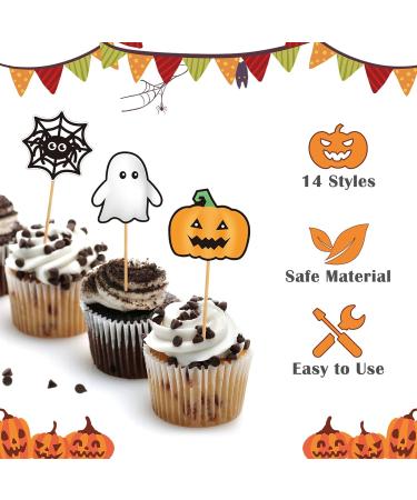 Halloween Cupcake Topper Picks 28 Pcs Pumpkins Ghosts Spiders Bats Cat Skeletons Food Toothpicks Decor for Halloween Birthday Party - Buy Online on GoSupps.com