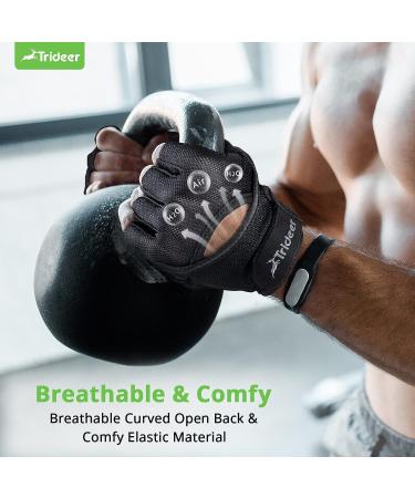 Trideer Workout Weight Lifting Gloves with Wrist Straps - Breathable Fingerless Gym Gloves for Men & Women - Full Palm Protection - Ideal for Training, Pull Ups, Fitness at Home - Black (Large) - Buy Online on GoSupps.com