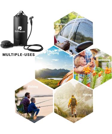 Dr. Prepare 4 Gallon Camping Shower Bag with Upgraded Screw Lid, Pressure Foot Pump, and Handy Nozzle - Portable Solar Shower for Beach, Camping, Hiking Trip - Buy Online on GoSupps.com