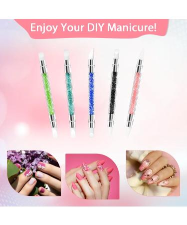 5PCS Nail Art Sculpture Pen Set - Dual Tipped Silicone Cuticle Pusher & Resin Rhinestone Tools for 3D Nail Art Design - International Shipping Available - Buy Online on GoSupps.com