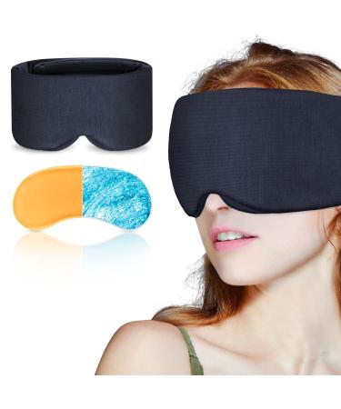 Sleep Mask for Women Men with Cooling/Heated Gel Pad for Dry Puffy Eyes, 100% Handmade Cotton Weighted Eye Mask for Sleeping, Light Blocking Blindfold Sleeping Mask for Home/Flight/Office Upgraded Gray (With Gel Pad)