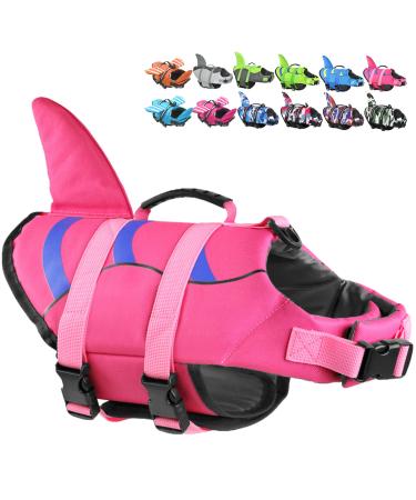 Fragralley Dog Life Jacket Shark, Dog Life Vest Adjustable Ripstop, Dog Swimming Safety Vest with Superior Buoyancy & Rescue Handle for Small Medium Large Dogs, Swim, Pool, Beach, Boating XS(Chest Girth:11.8-16.5) Pink-Wave Shark