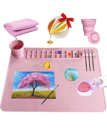 Silicone Craft Mat, Silicone mats for Crafts,20"x16"Silicone Painting mat, Non-Stick Silicone Art Mat with Cup - Dtachable Collapsible Cup, Craft mat, Paint mat, Silicone mat for Resin Casting