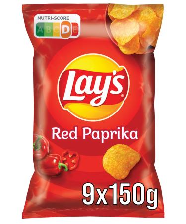 Lay's Red Paprika - Crispy seasoned potato chips for a successful party 9 x 150 g (packaging design may differ) 150 g (9 Pack)
