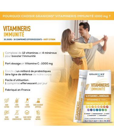 Vitamin C 1000mg + Probiotics 1 Billion Strains + 16 Vitamins and Minerals - 30 Effervescent Tablets Helps Immune Defenses Reduce Fatigue GRANIONS Immunity 1000mg - Buy Online on GoSupps.com