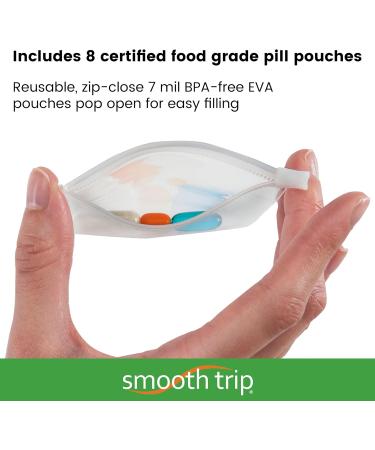 Smooth Trip Slim Folding Pill Organizer - 8 Food Grade Zip-close Pouches for Travel & Home Medication Storage - Buy Online on GoSupps.com