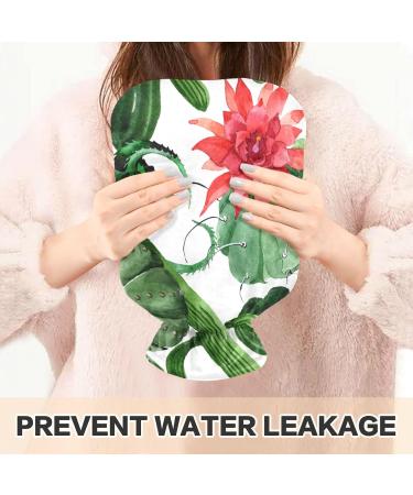 NAANLE 2L Transparent Hot Water Bottle - Green Cactus Flowers for Menstrual Cramps Pain Relief & Heat Therapy - International Shipping - Buy Online on GoSupps.com