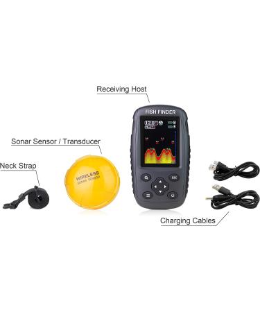 Venterior Portable Rechargeable Fish Finder with Wireless Sonar Sensor - Color LCD Display - Fish Size, Depth, Water Temperature - Bottom Contour Detection - Black - Buy Online on GoSupps.com