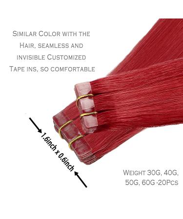 Aison Tape in Hair Extensions 18 Red 100% Remy Human Hair 20pcs 40g/pack - Straight & Thick - Buy Online on GoSupps.com